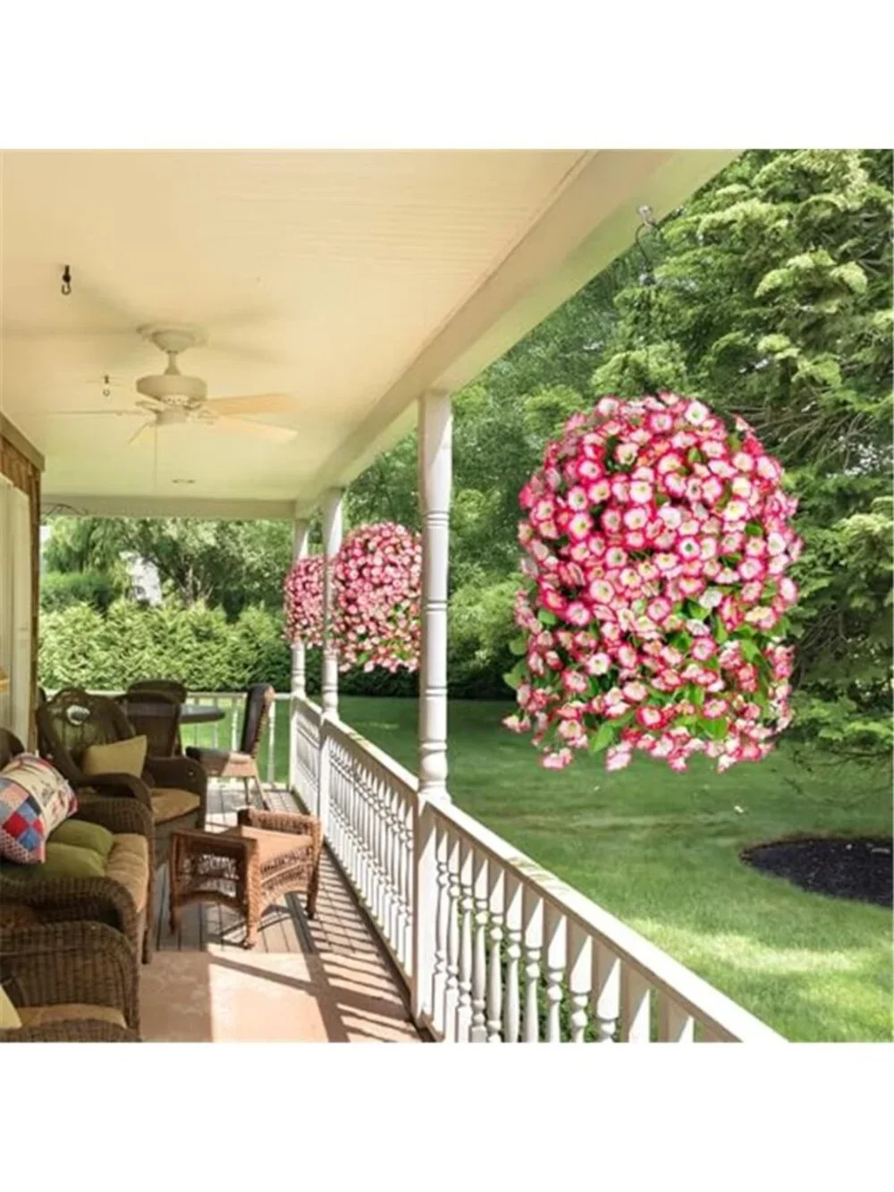 Pink Faux Hanging Flower Basket Silk Morning Glory Outdoor Porch Patio Decor